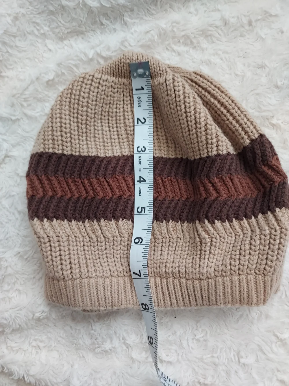 Beige and Brown Knit 100% Cotton  Slouch Beanie Hat Winter Academia Stylish